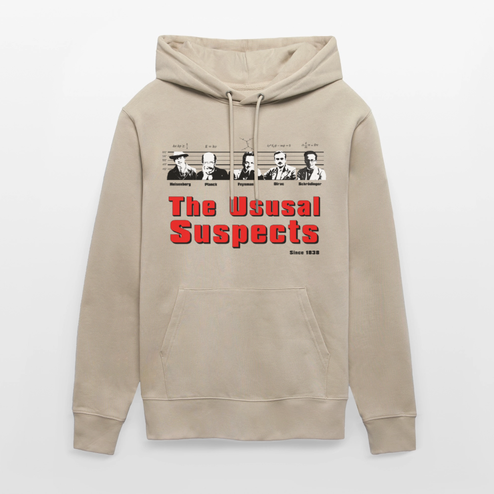 The Usual Suspects Hoodie – Bio Unisex Kapuzenpullover mit Physiker-Retroprint - Beige