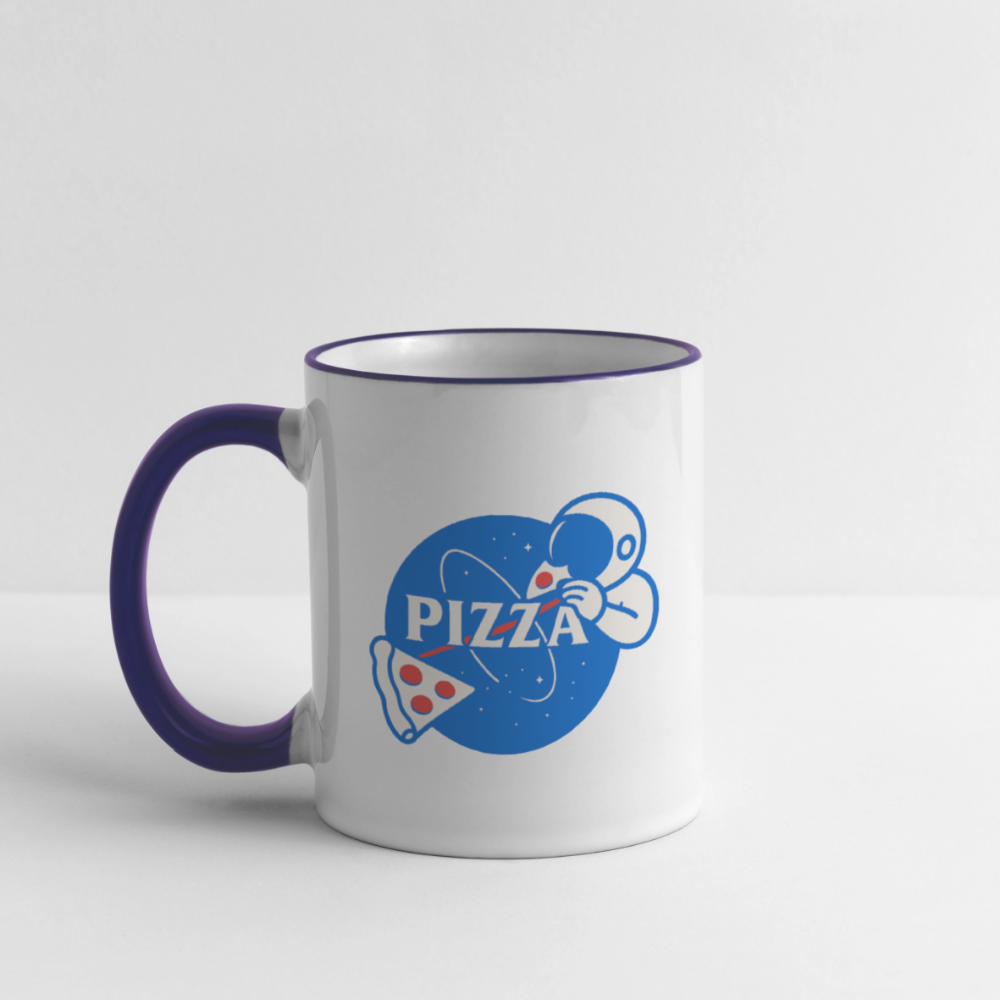 NASA Pizza Fusion Tasse | Kaffeebecher mit Astronaut & Pizza-Design - Weiß/Kobaltblau