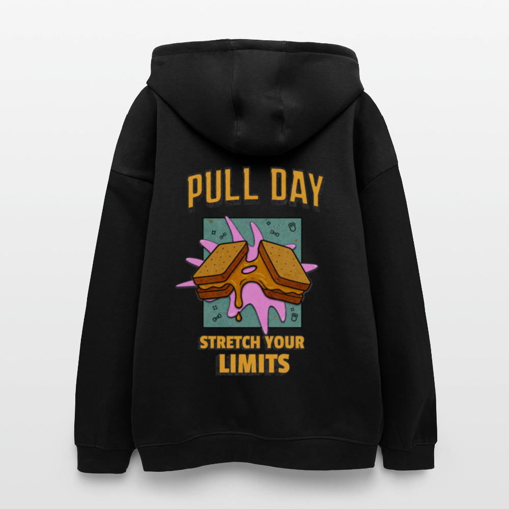 Lustiger Gym Hoodie "Pull Day – Stretch Your Limits" | Premium Oversized Hoodie (Unisex) | Fitness & Gym Streatwear - Schwarz