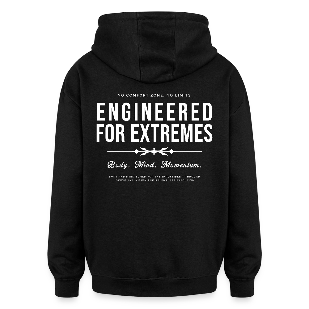 Motivierender Oversized Unisex Hoodie in Premium Qualität | Engineered For Extremes - Schwarz