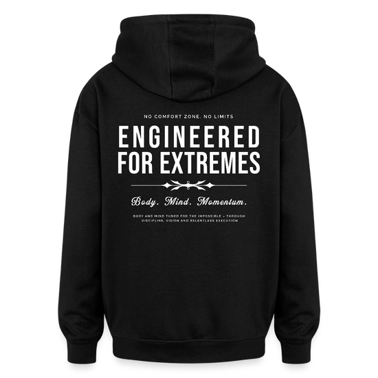 Motivierender Oversized Unisex Hoodie in Premium Qualität | Engineered For Extremes - Schwarz