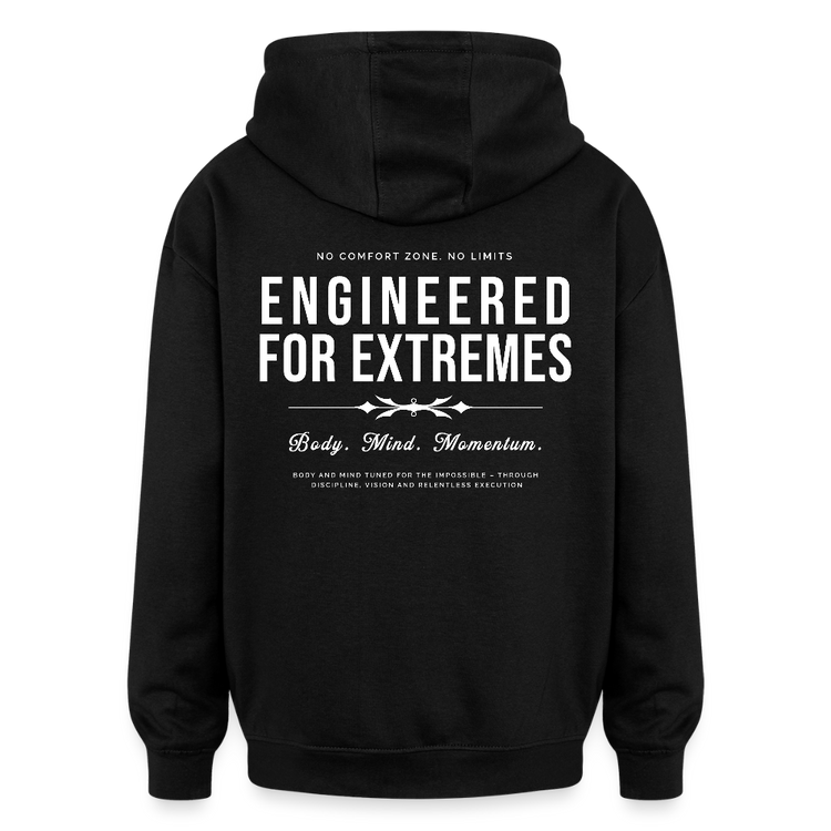 Motivierender Oversized Unisex Hoodie in Premium Qualität | Engineered For Extremes - Schwarz