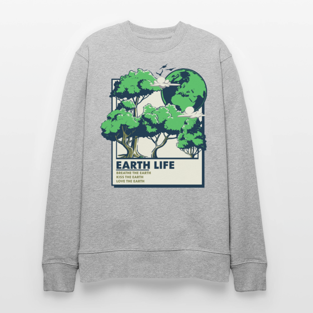 Unisex Organic Sweatshirt „EARTH LIFE“ | Warmer Pullover aus Bio-Baumwolle mit Naturmotiv - Grau meliert