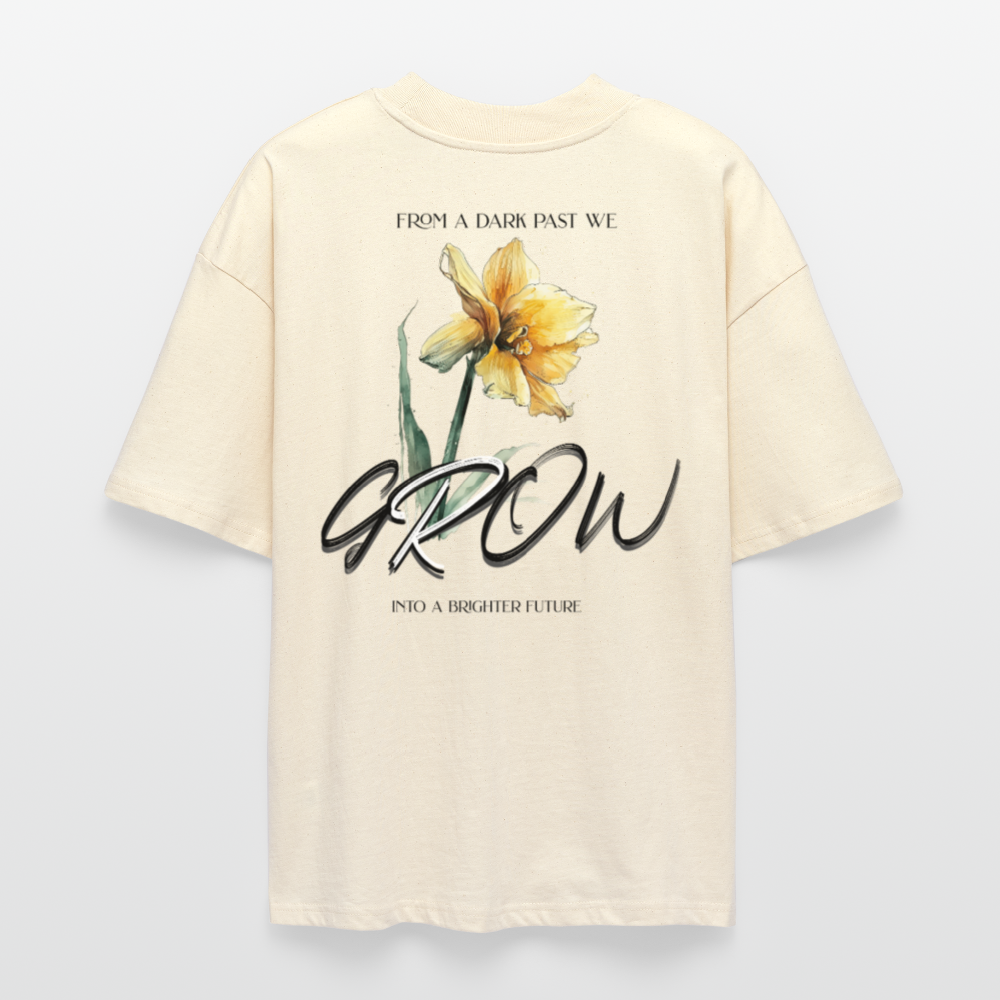 Oversized Bio T-Shirt Unisex – „Grow from a dark past“ Statement | Nachhaltig & stylisch - Weißgrau