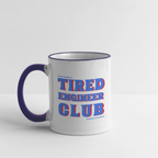 Tired Engineer Club Tasse – Keramiktasse mit Statement | Planet Pioneers - Weiß/Kobaltblau