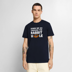 „Down The Rabbit Hole“ Schwarzes Loch | Astronomie & Physik Nerd Premium T-Shirt | Not Oversized, normal Fit - Navy
