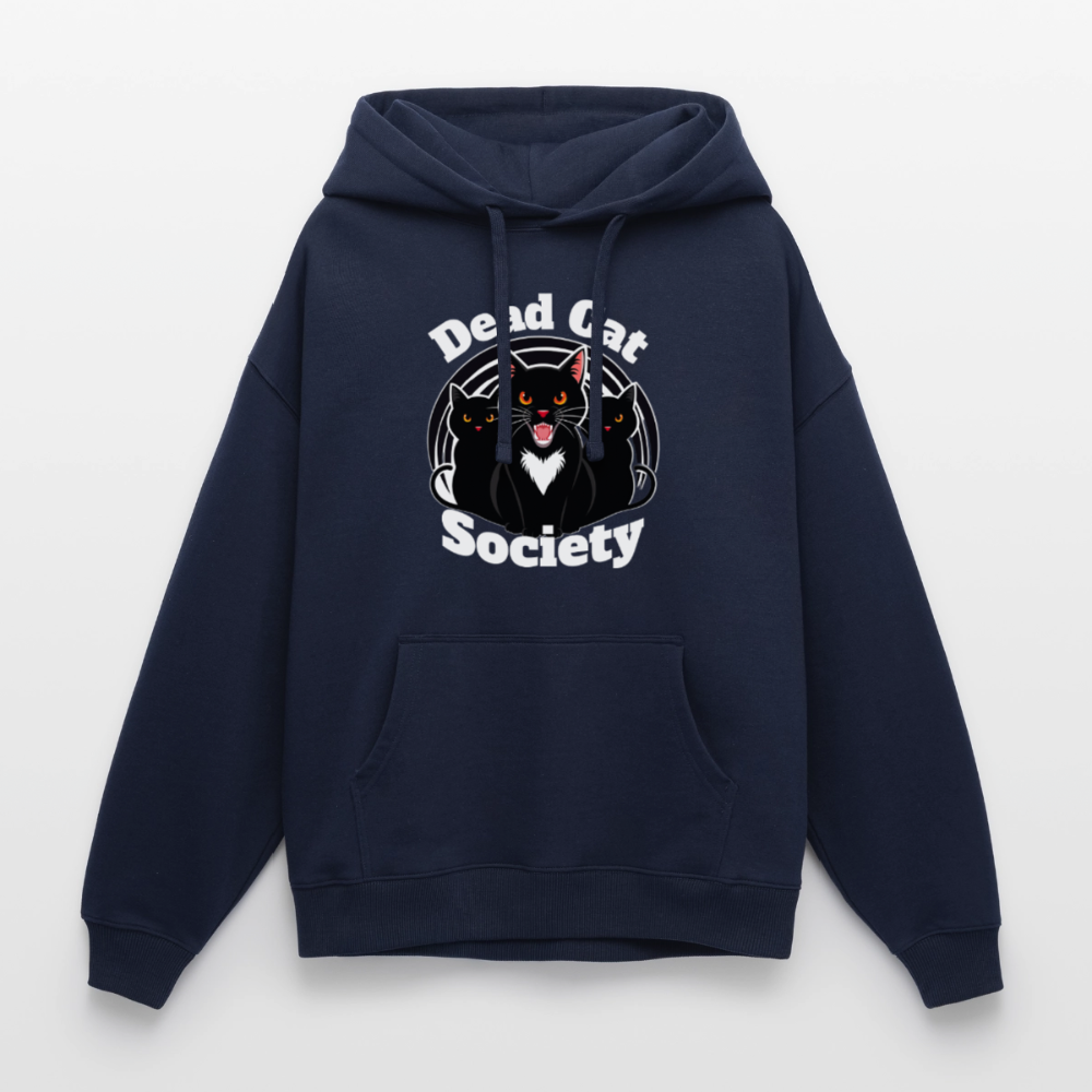 Premium Bio-Hoodie Oversized: Dead Cat Society – Lustiges Schrödingers Katze Quantenphysik Design - Navy