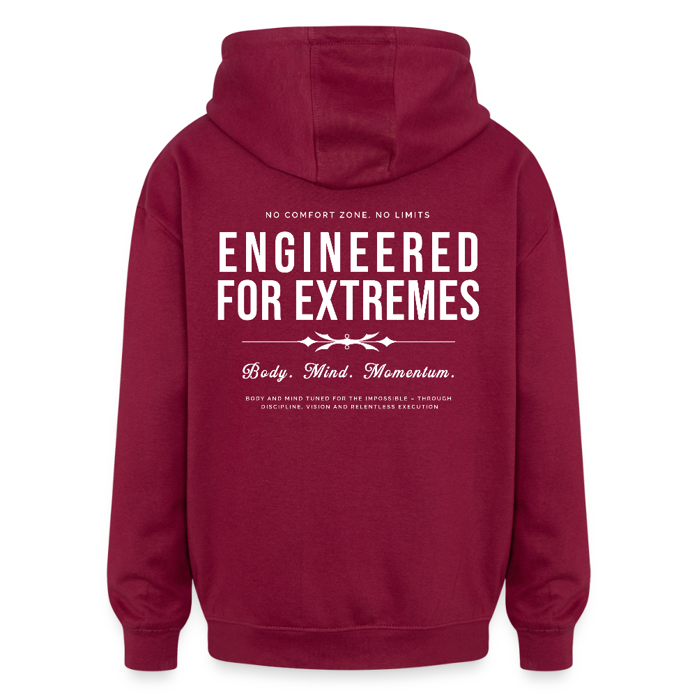 Motivierender Oversized Unisex Hoodie in Premium Qualität | Engineered For Extremes - Burgunderrot