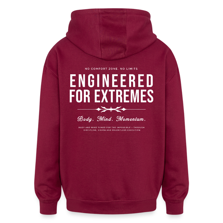 Motivierender Oversized Unisex Hoodie in Premium Qualität | Engineered For Extremes - Burgunderrot