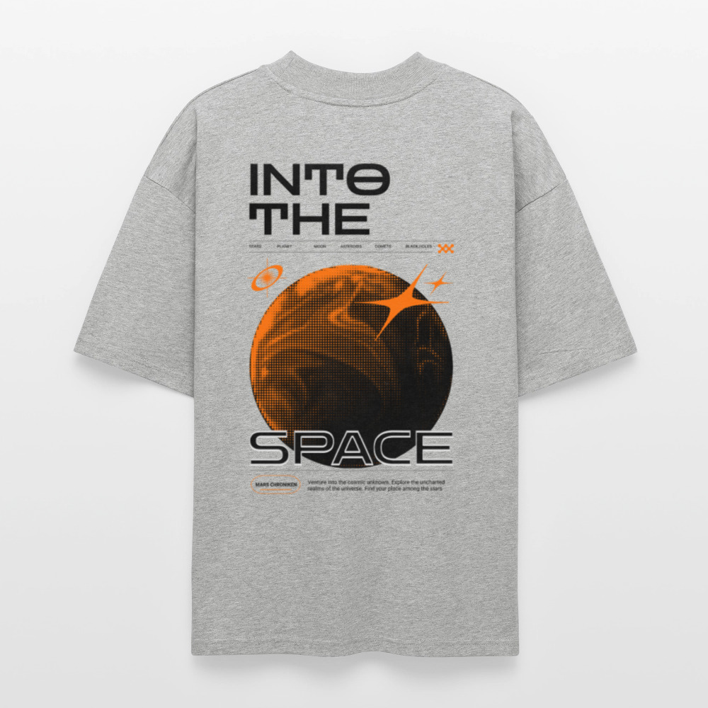 Into the Space | Premium Astronauten T-Shirt im Retro-Futurismus Look | Organic & 100% Bio-Baumwolle - Grau meliert
