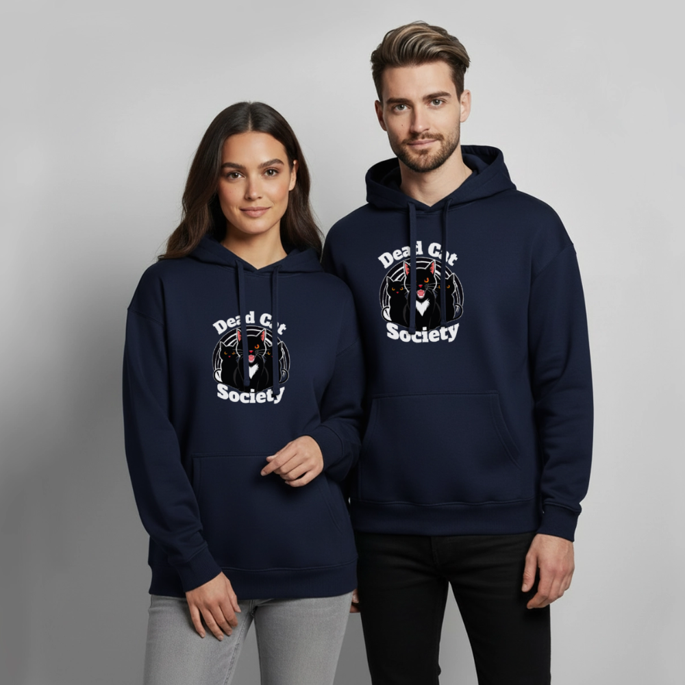 Premium Bio-Hoodie Oversized: Dead Cat Society – Lustiges Schrödingers Katze Quantenphysik Design - Navy