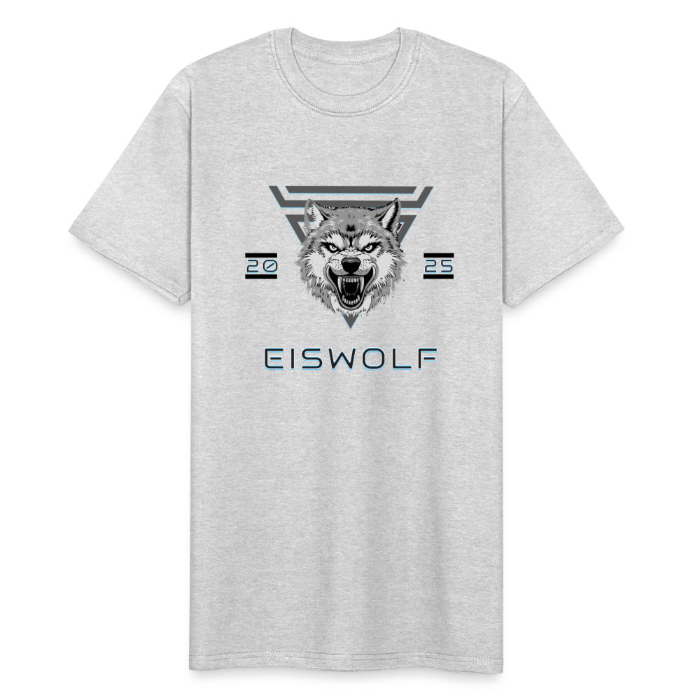 Workwear T-Shirt EISWOLF 2025 – Robustes Herren Shirt mit Wolf-Design & Militär-Ästhetik - Grau meliert