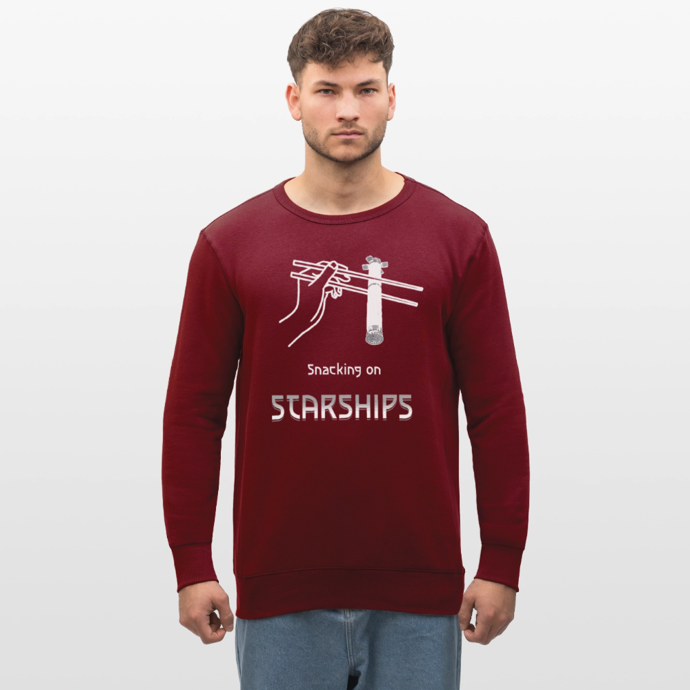 Starship Sweatshirt mit futuristischem Frontprint | „Snacking on Starships“ | 100% Bio-Baumwolle - Burgunderrot