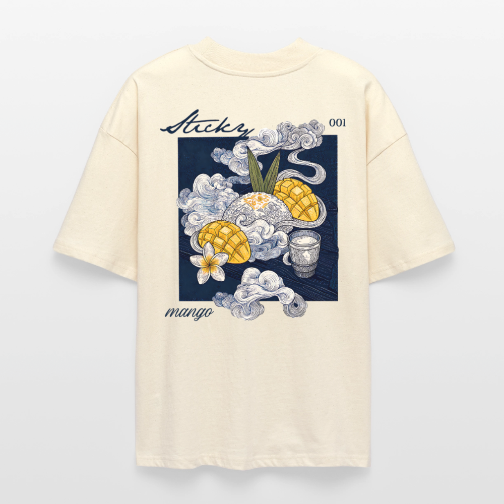 Oversized Unisex Bio T-Shirt „Sticky Mango“ – Streetwear Backprint | Planet Pioneers - Natur