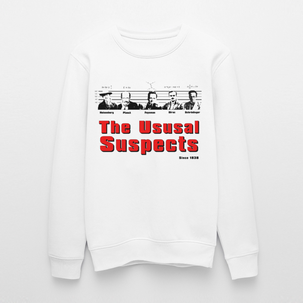 The Usual Suspects Sweatshirt – Bio Unisex Pullover mit Physiker-Frontprint im Retro-Stil - Weiß