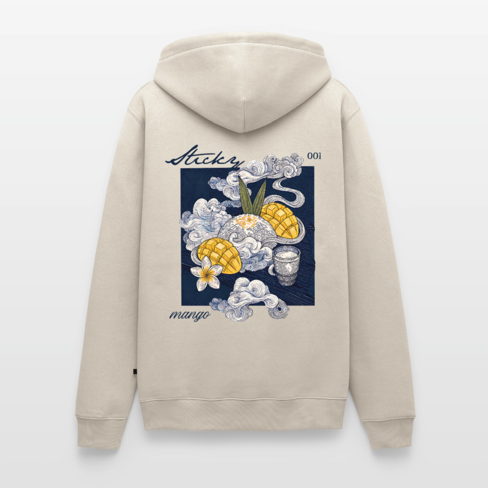 Männer Premium Bio Hoodie „Sticky Mango“ – Streetwear Backprint | Planet Pioneers - Beige