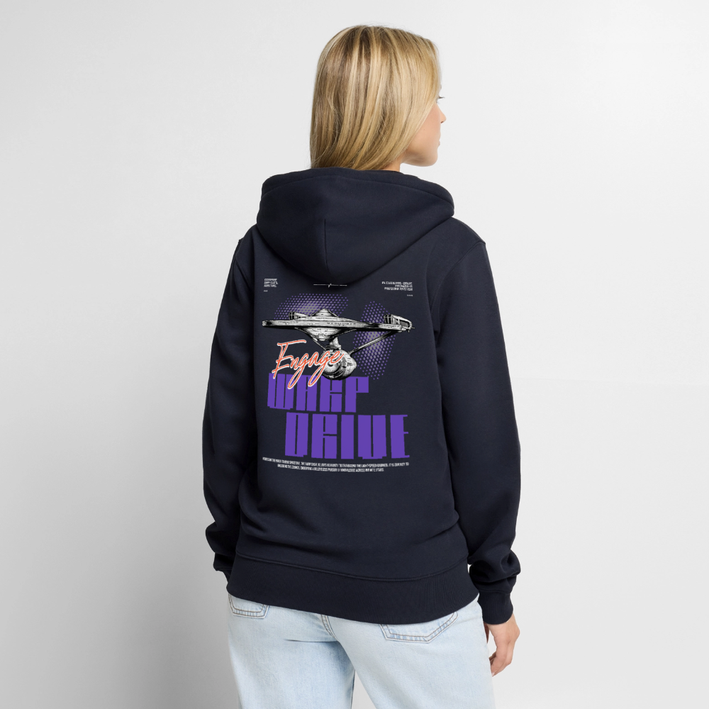 Warp Drive Unisex Premium Bio Zipper Hoodie – "Engage" Sci-Fi Raumschiff Fleece - Navy