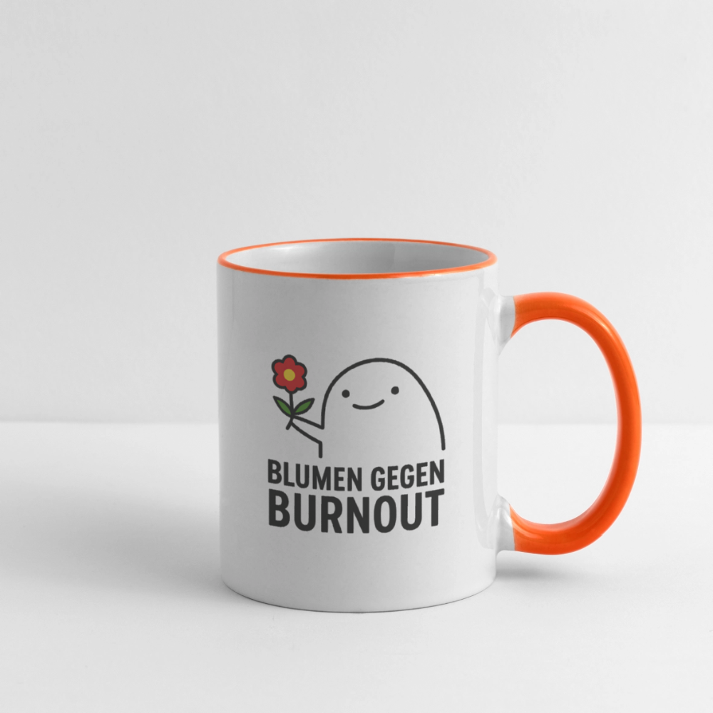 Tasse „Blumen gegen Burnout“ | Keramik, Spülmaschinenfest, Geschenkidee - Weiß/Orange