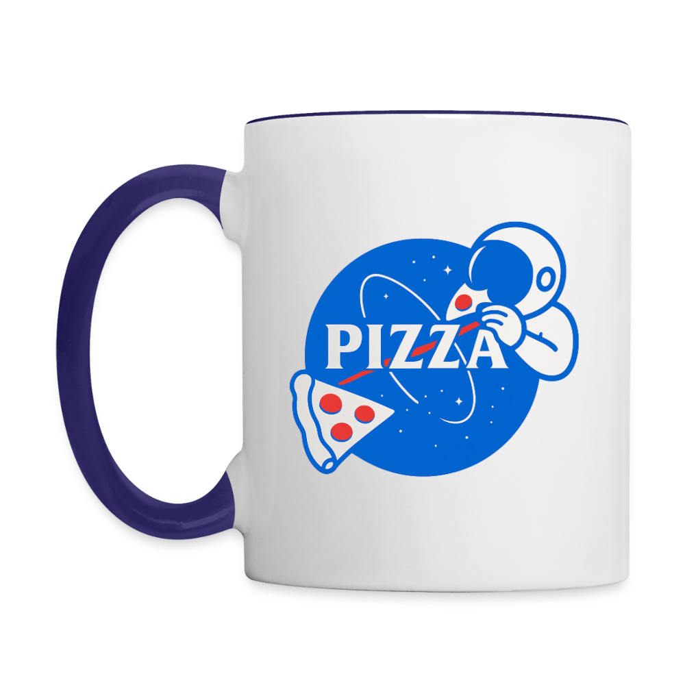 NASA Pizza Fusion Tasse | Kaffeebecher mit Astronaut & Pizza-Design - Weiß/Kobaltblau