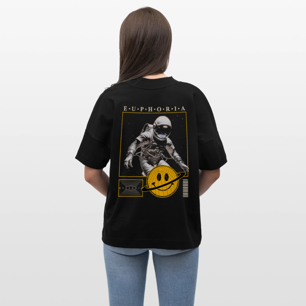 Premium Oversized Bio-Baumwoll T-Shirt mit Weltraum Design | Nachhaltiges Unisex T-Shirt EUPHORIA - Schwarz