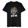 Unisex Bio-T-Shirt BITE ME – Lustiges Walross-Design mit Zylinder & buntem Splash-Effekt - Schwarz