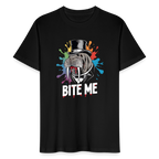 Unisex Bio-T-Shirt BITE ME – Lustiges Walross-Design mit Zylinder & buntem Splash-Effekt - Schwarz
