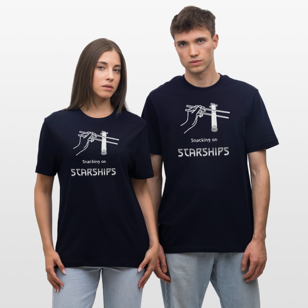 Space Shirt  „Snacking on Starships“ | Relaxed Fit mit Frontprint für Space-Enthusiasten | 100% Organic - Navy
