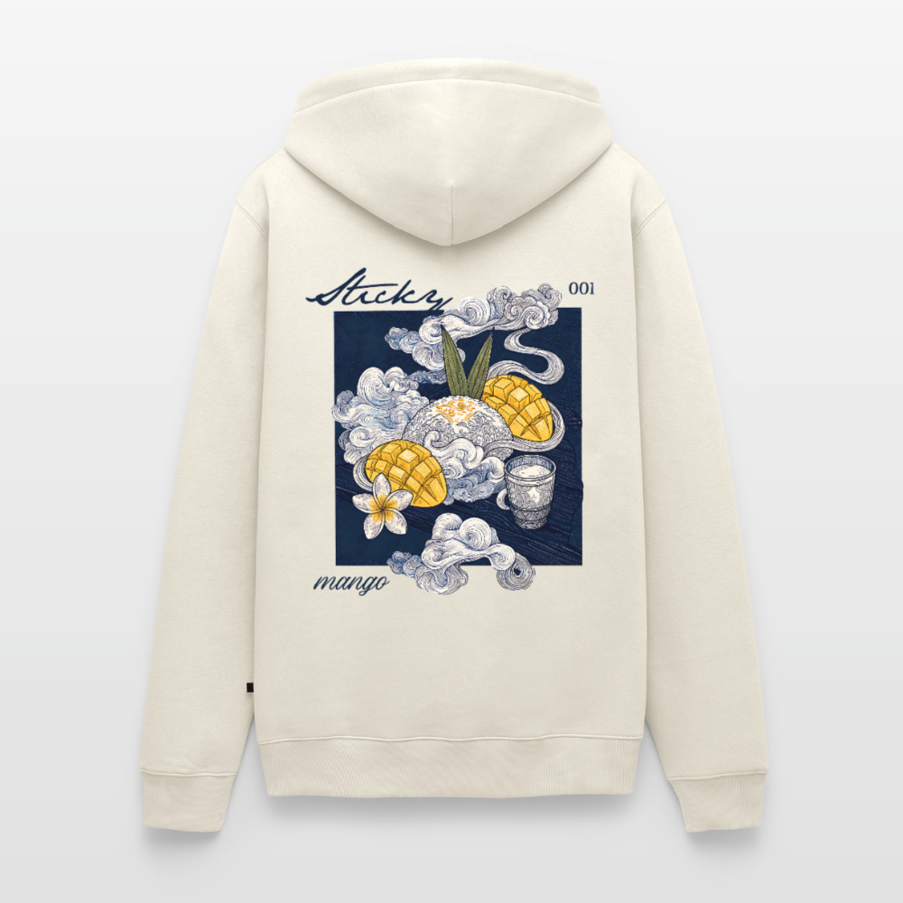 Männer Premium Bio Hoodie „Sticky Mango“ – Streetwear Backprint | Planet Pioneers - Naturweiß
