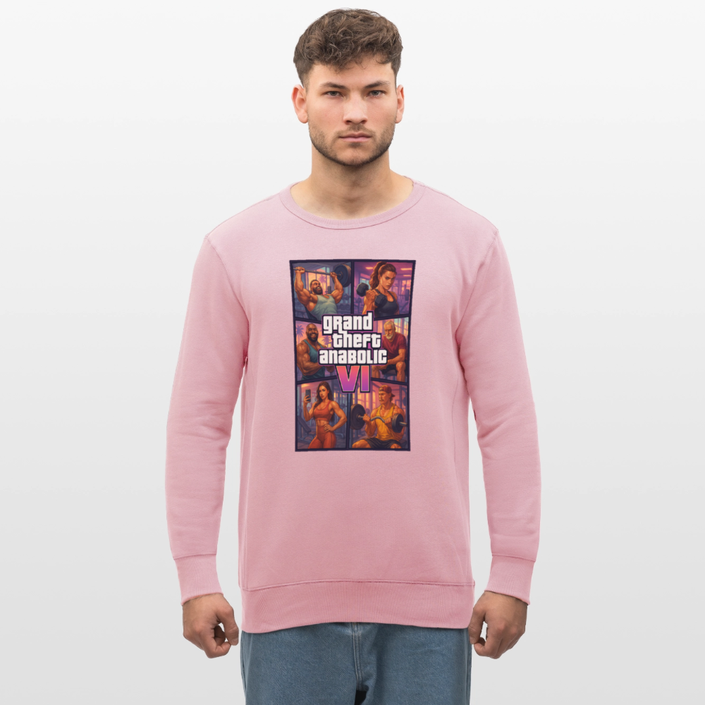 GTA VI Sweatshirt "Grand Theft Anabolic" – Organic Fitness Pullover im Retro Comic Look - Hellrosa