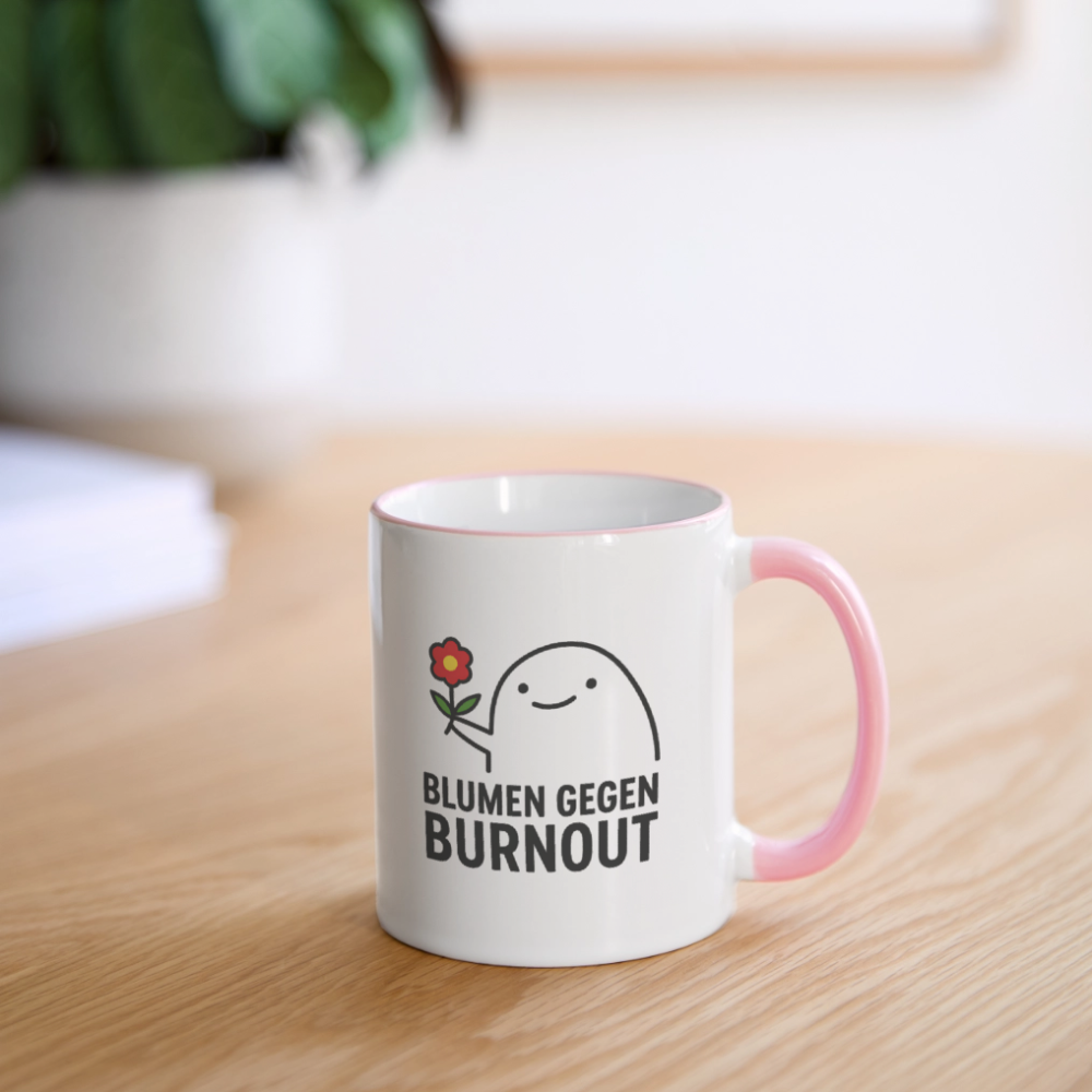 Tasse „Blumen gegen Burnout“ | Keramik, Spülmaschinenfest, Geschenkidee - Weiß/Pink