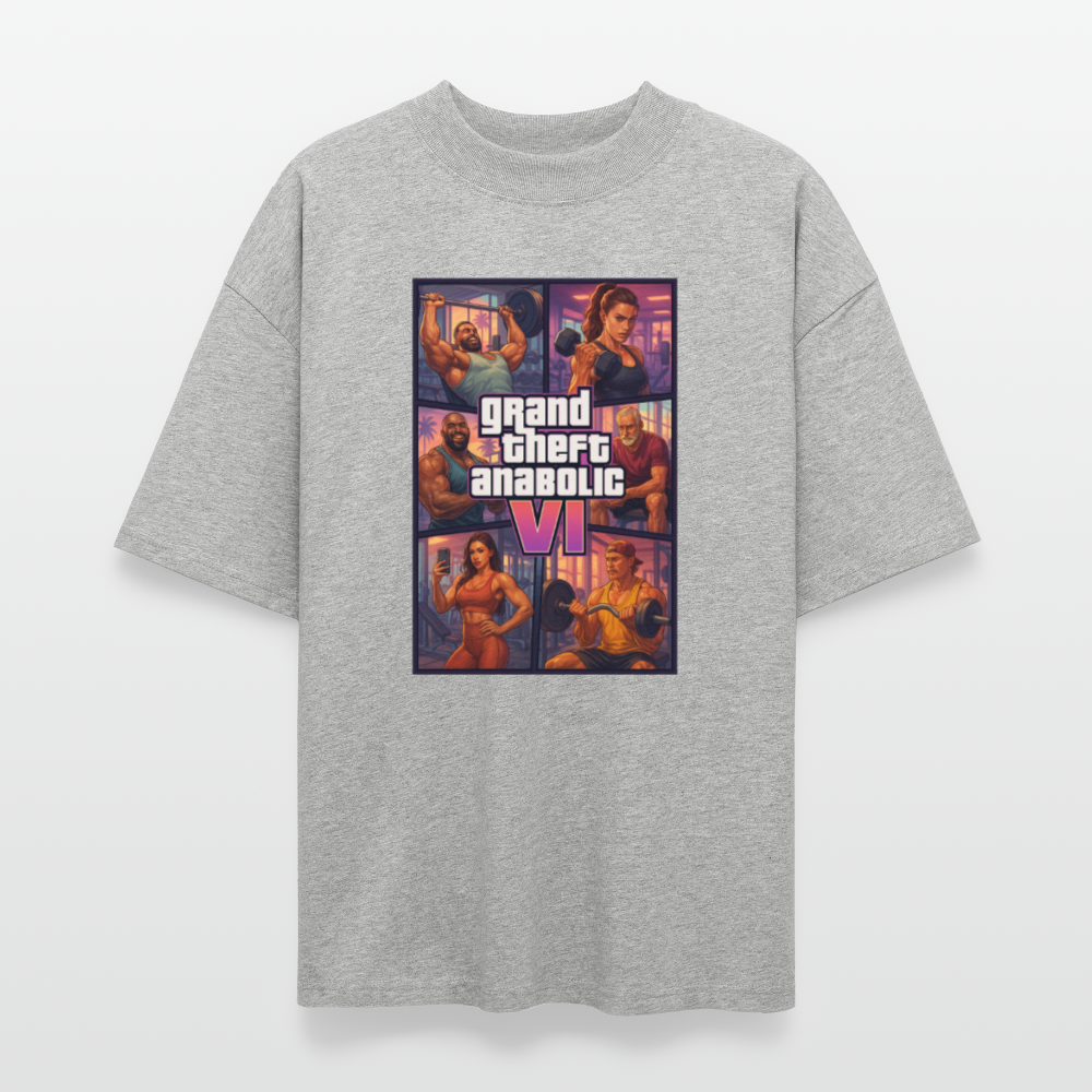 GTA VI Shirt "Grand Theft Anabolic" – Oversized Bio Shirt für Bodybuilding Fans & Gym Bros - Grau meliert
