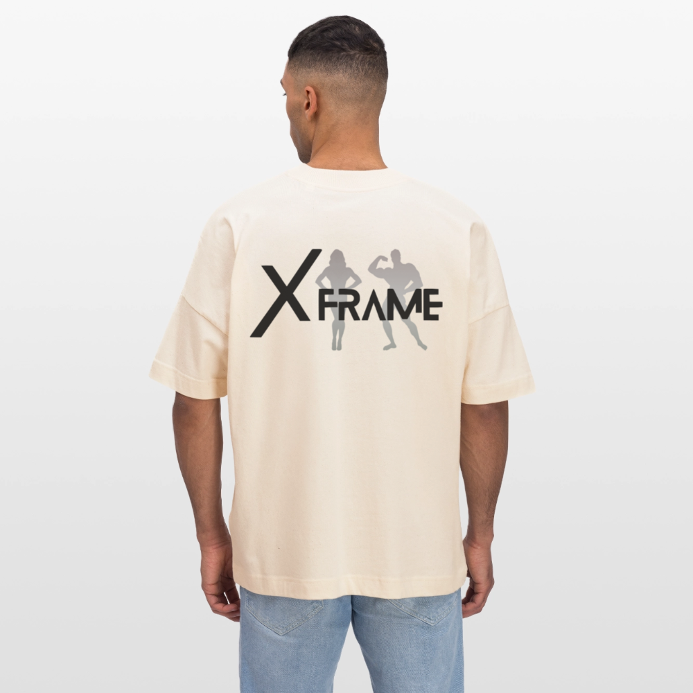 XFRAME Oversized Shirt Unisex | Premium Fitness T-Shirt mit Bodybuilding-Silhouette (Heller Stoff) - Weißgrau