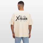 XFRAME Oversized Shirt Unisex | Premium Fitness T-Shirt mit Bodybuilding-Silhouette (Heller Stoff) - Weißgrau
