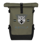 Rolltop Rucksack EISWOLF 2025 – Robuster Outdoor-Rucksack mit Wolf-Design & taktischer Ästhetik - Olive/Schwarz