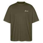 Premium Oversized Shirt | Team XFrame | Stylisches Unisex Shirt für Bodybuilding, Fitness & Training (Dunkler Stoff) - Khaki