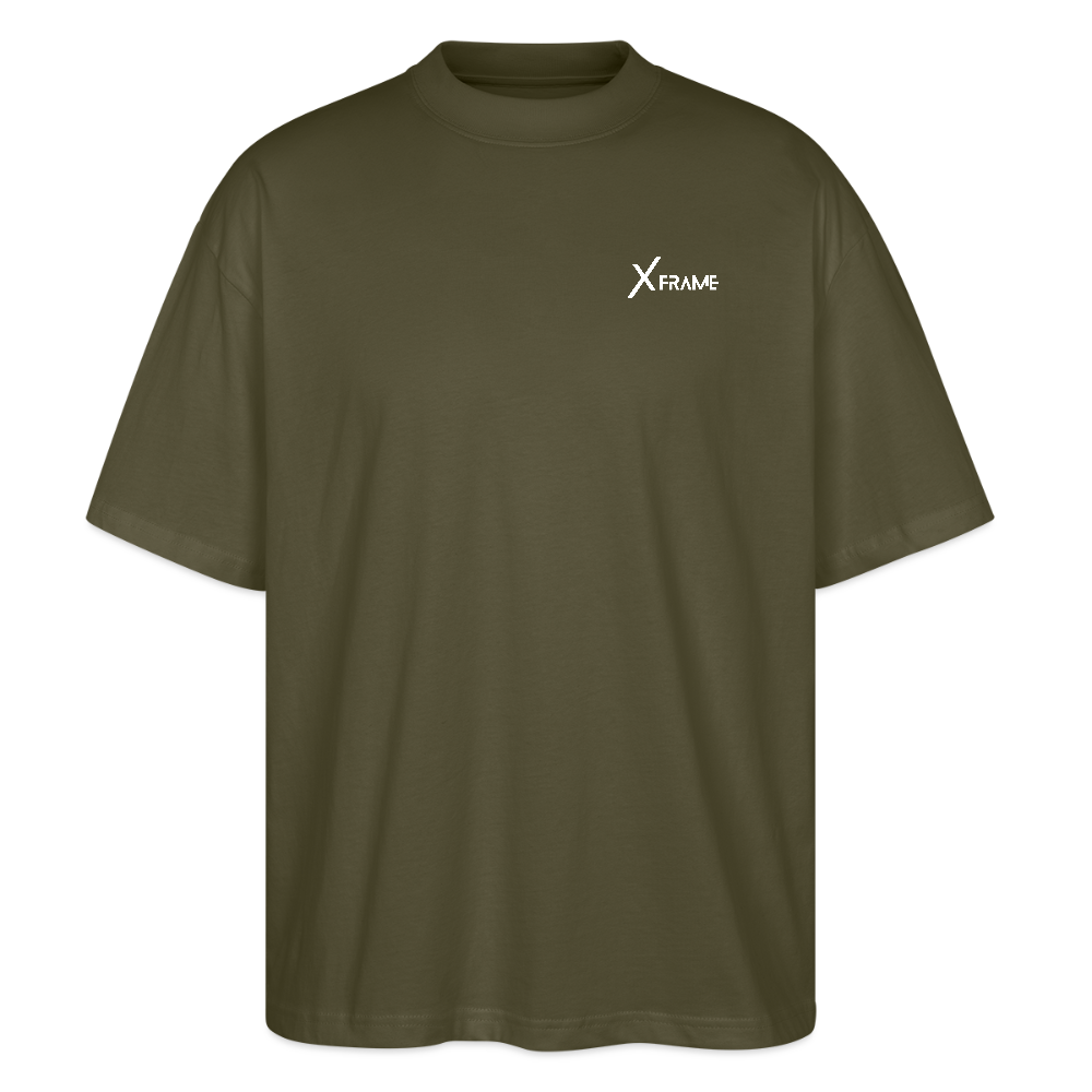 Premium Oversized Shirt | Team XFrame | Stylisches Unisex Shirt für Bodybuilding, Fitness & Training (Dunkler Stoff) - Khaki