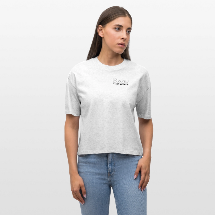 Lift Others | Organic Empowerment Shirt im Boxy Schnitt | Dark Print - Weiß meliert