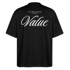 Oversized T-Shirt Unisex Bio-Baumwolle - Shirt mit inspirierendem Zitat | Premium Organic Streetwear | Person of Value - Schwarz