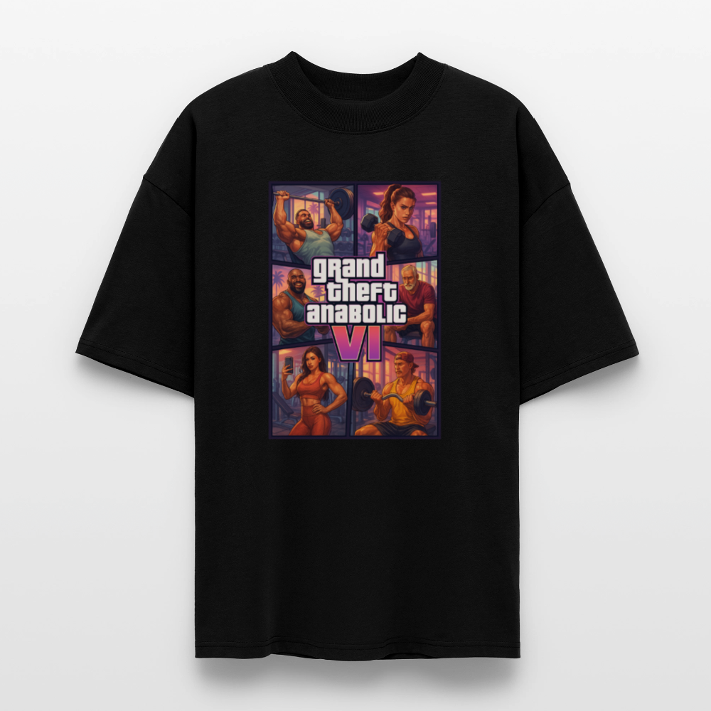 GTA VI Shirt "Grand Theft Anabolic" – Oversized Bio Shirt für Bodybuilding Fans & Gym Bros - Schwarz