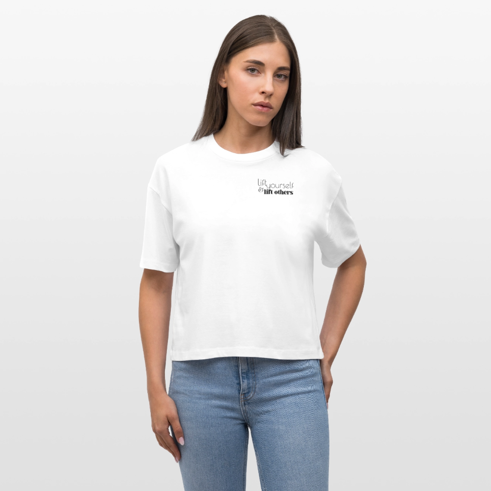 Lift Others | Organic Empowerment Shirt im Boxy Schnitt | Dark Print - Weiß