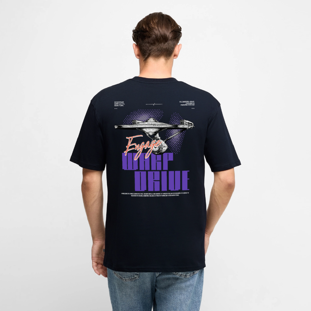Warp Drive Unisex Premium Bio Oversized Shirt – "Engage" Sci-Fi Heavyweight Print - Navy