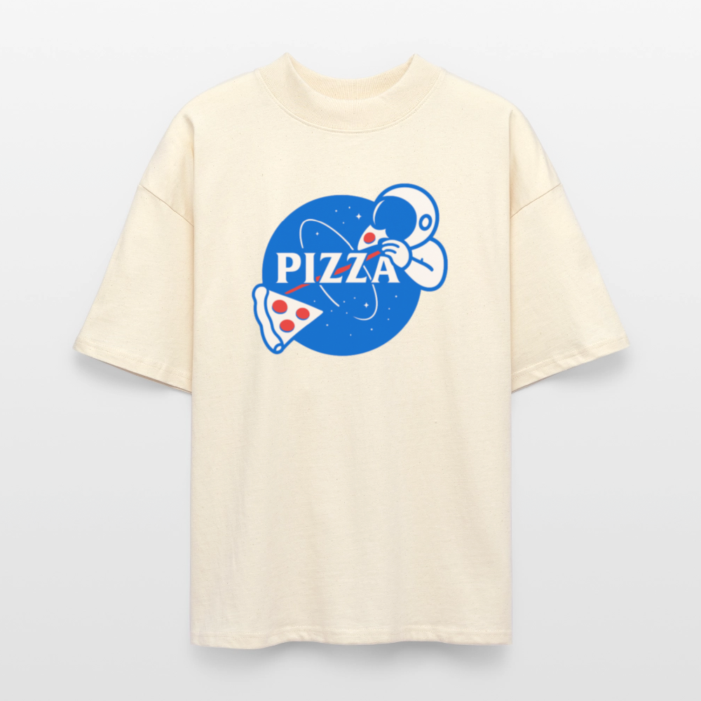 NASA Pizza Fusion Shirt | Oversized Unisex Bio T-Shirt mit Astronaut & Pizzastück - Weißgrau