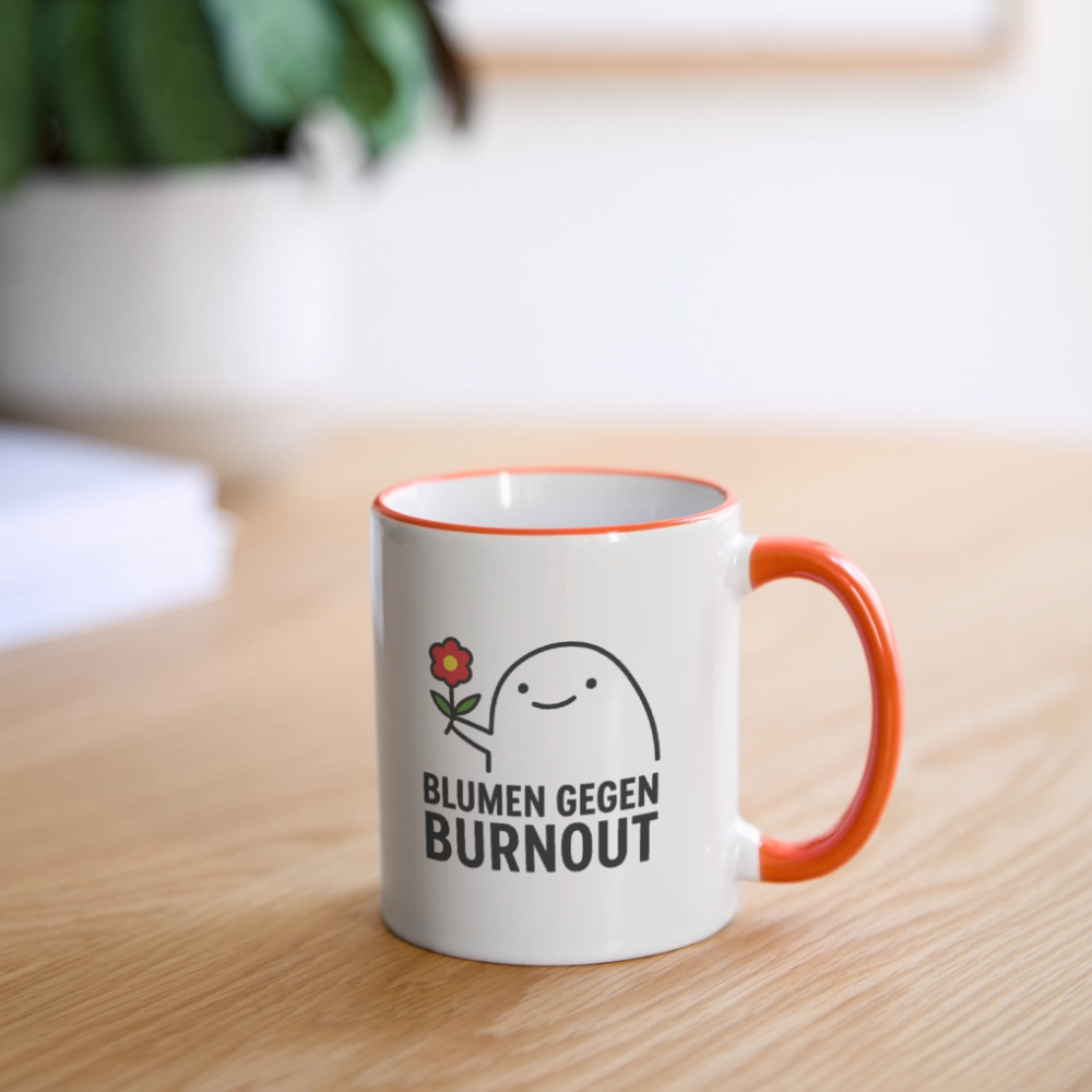 Tasse „Blumen gegen Burnout“ | Keramik, Spülmaschinenfest, Geschenkidee - Weiß/Orange
