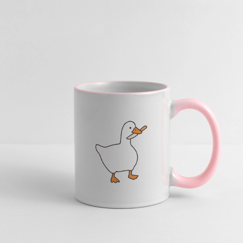 Lustige Kaffeetasse mit frechem Enten-Motiv „Duck Around and Find Out“ Tasse - Weiß/Pink