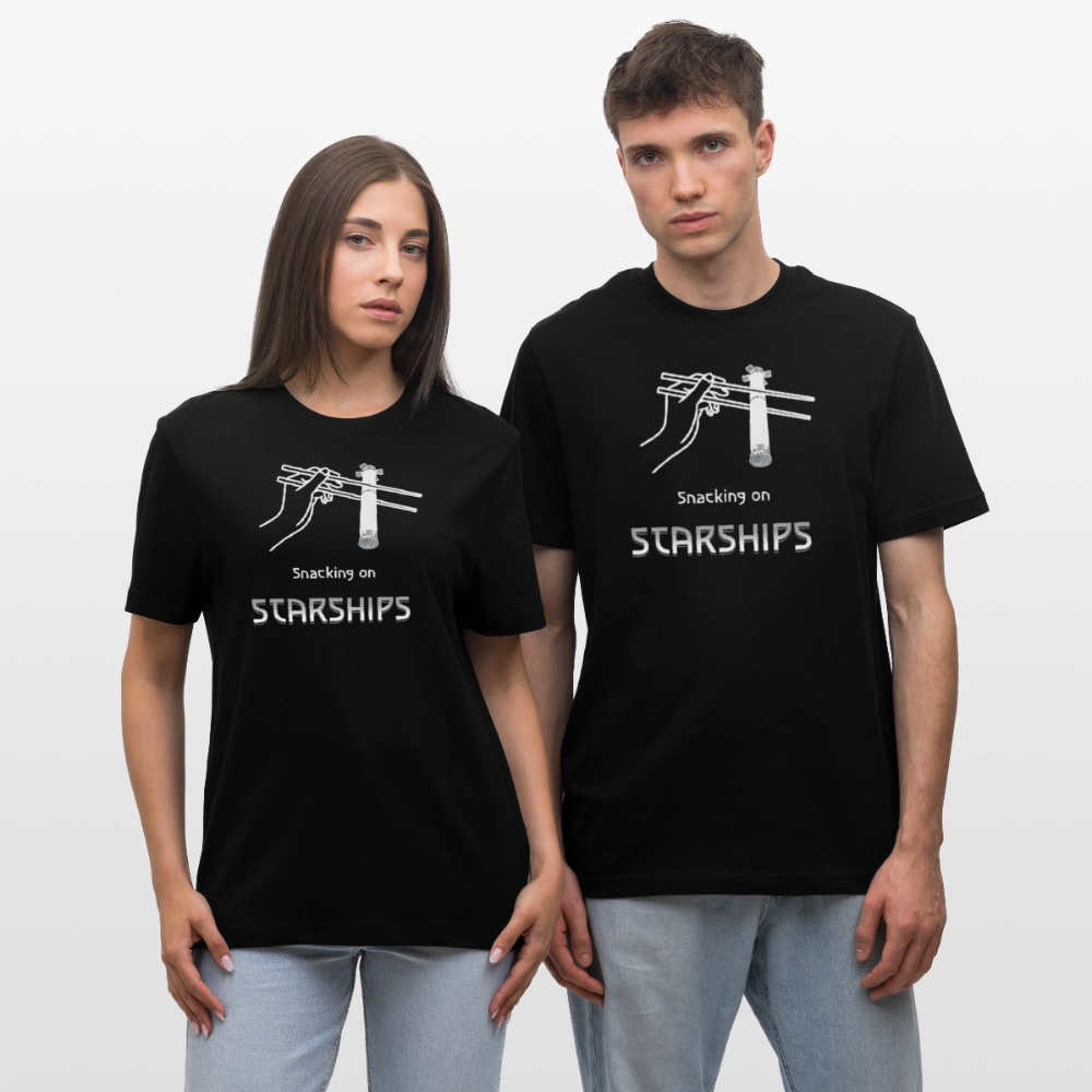 Space Shirt  „Snacking on Starships“ | Relaxed Fit mit Frontprint für Space-Enthusiasten | 100% Organic - Schwarz