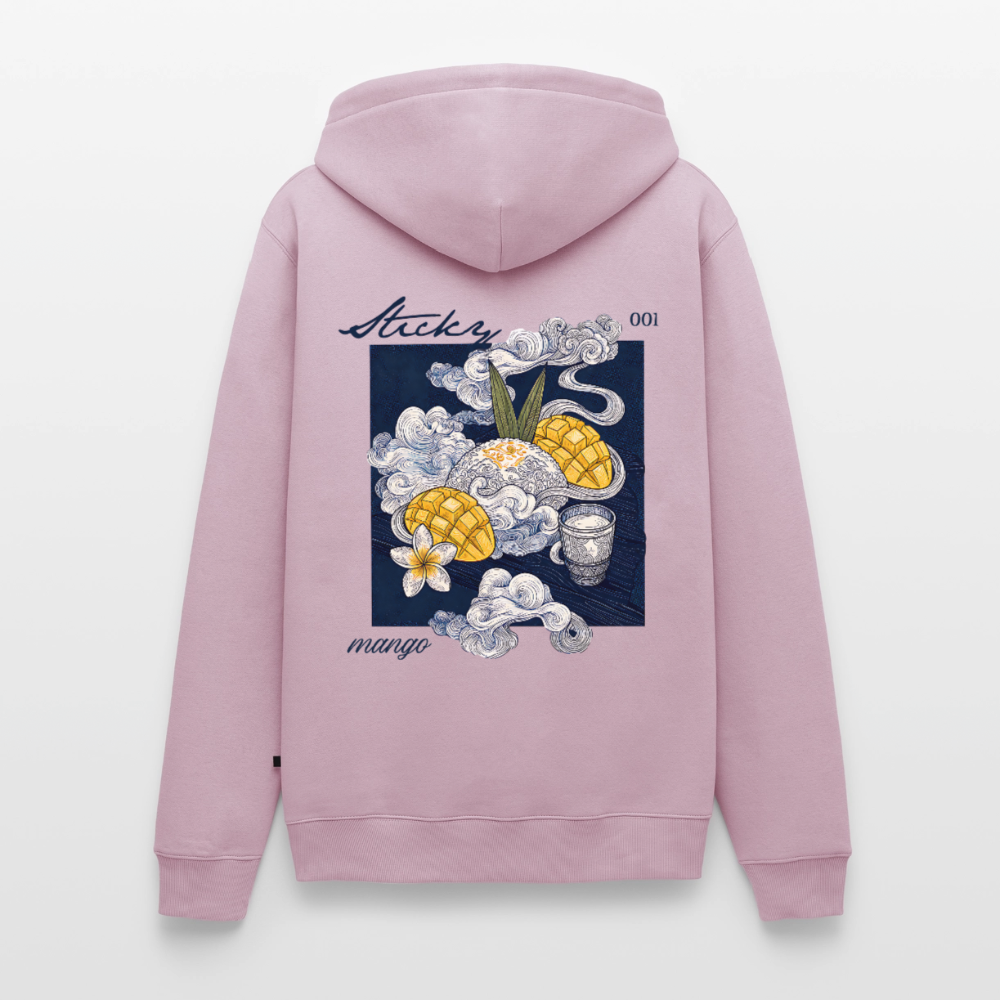 Männer Premium Bio Hoodie „Sticky Mango“ – Streetwear Backprint | Planet Pioneers - Altrosa