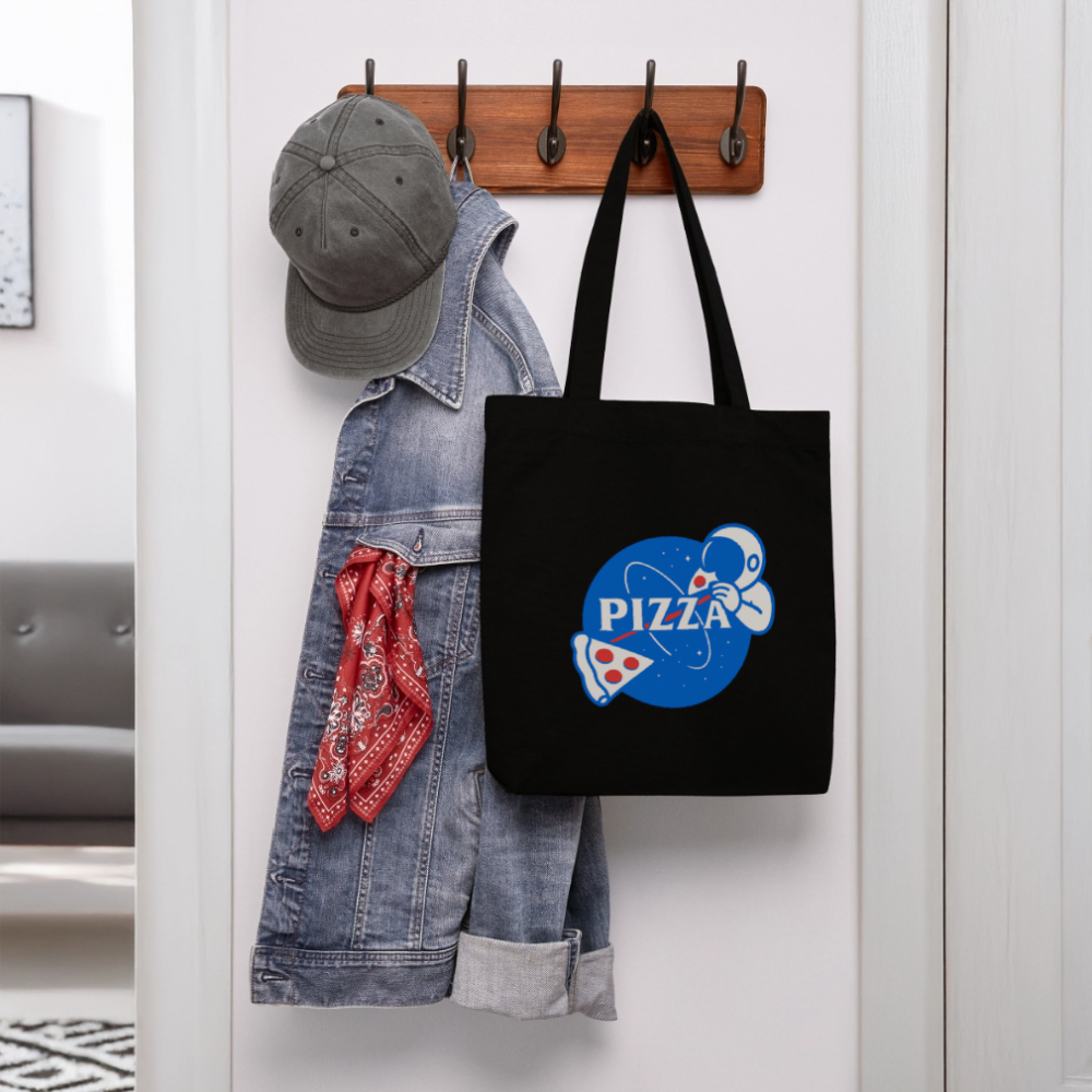 NASA Pizza Fusion Jutebeutel | Bio Stofftasche mit Astronaut-Pizza-Design - Schwarz