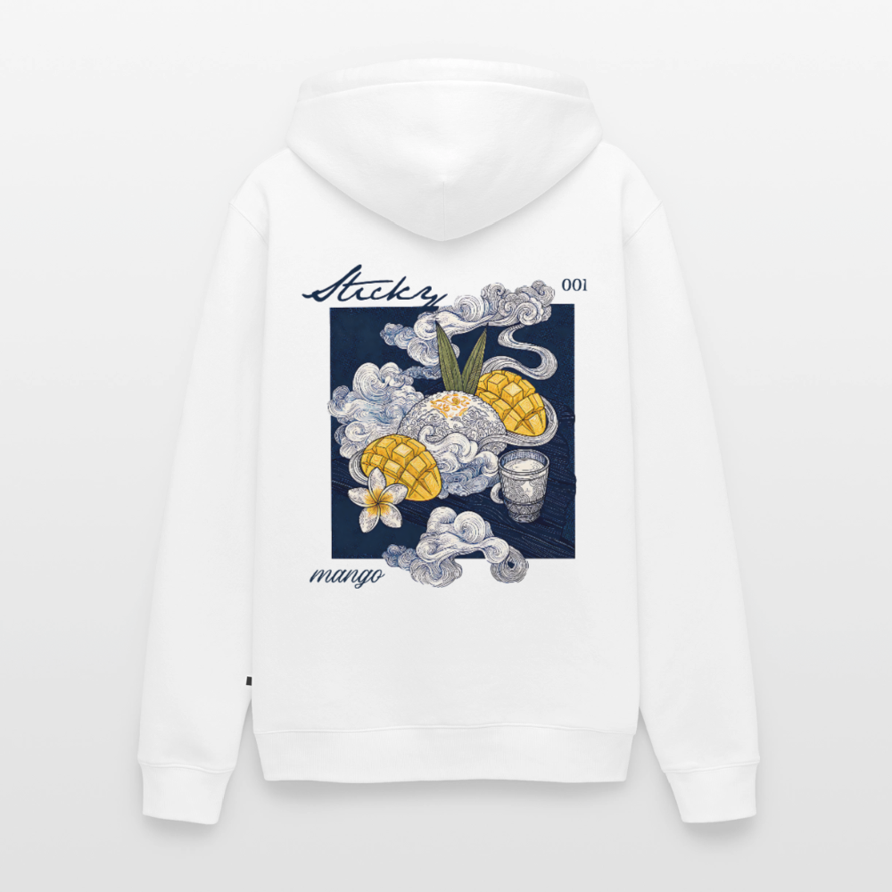 Männer Premium Bio Hoodie „Sticky Mango“ – Streetwear Backprint | Planet Pioneers - Weiß