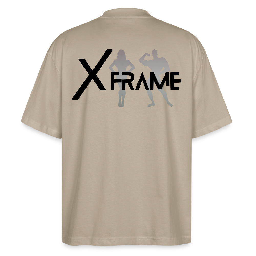 XFRAME Oversized Shirt Unisex | Premium Fitness T-Shirt mit Bodybuilding-Silhouette (Heller Stoff) - Steingrau