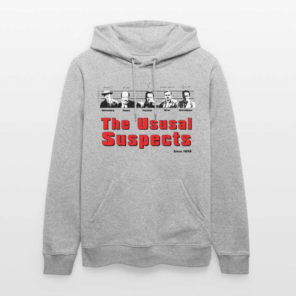The Usual Suspects Hoodie – Bio Unisex Kapuzenpullover mit Physiker-Retroprint - Grau meliert
